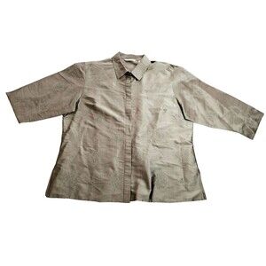 Preston & York Men's Button Silk Short Sleeve Golden Embroided Shirt Size XL